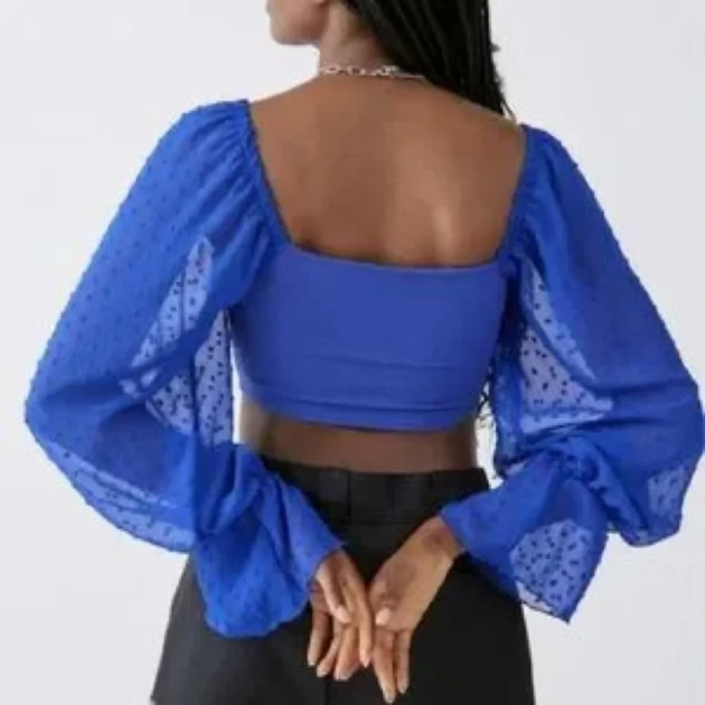 Urban Outfitters Women XXL Blue Puff Sleeve Cutout Mirabel Bustier Crop Blouse